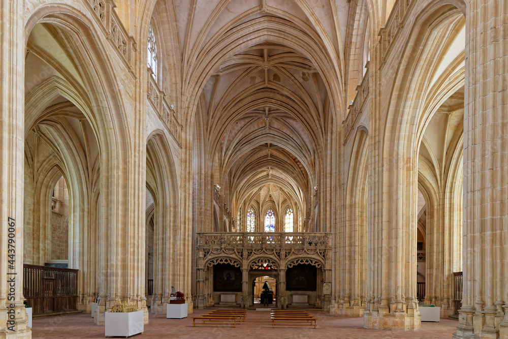 BOURG-EN-BRESSE, FRANCE, June 29, 2021 : Gothic interior of Brou Royal Monastery church