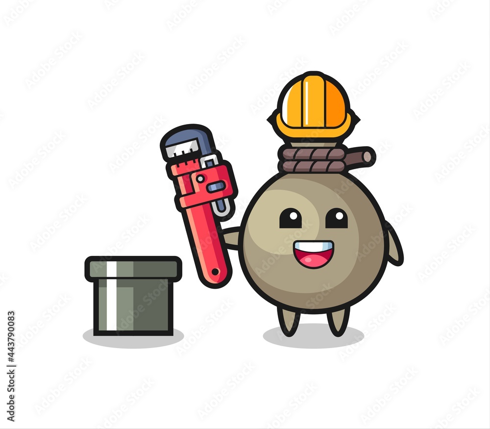 Character Illustration of money sack as a plumber