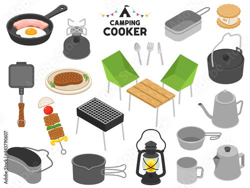 キャンプの料理道具のイラストセット