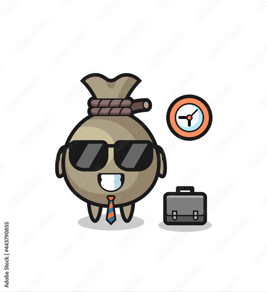 Cartoon mascot of money sack as a businessman