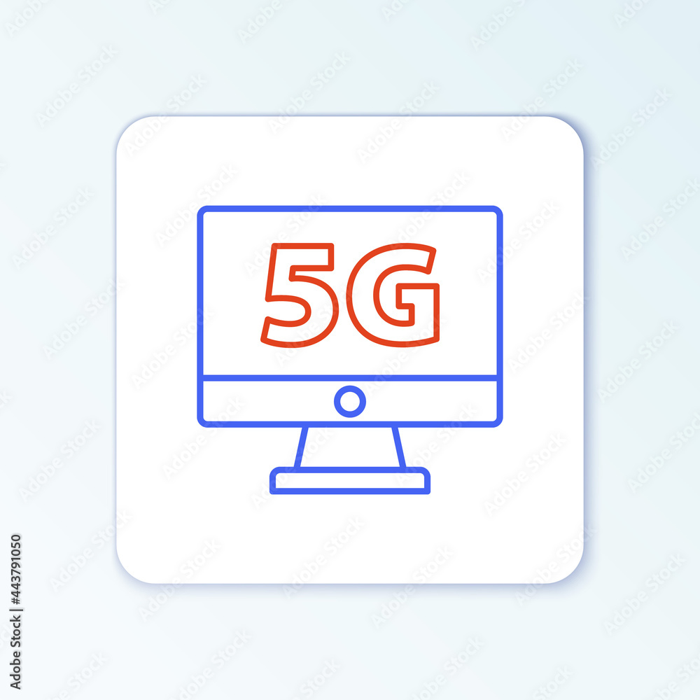 Line Monitor with 5G new wireless internet wifi icon isolated on white background. Global network high speed connection data rate technology. Colorful outline concept. Vector Line Monitor with 5G new wireless internet wifi icon isolated on white background. Global network high speed connection data rate technology. Colorful outline concept. Vector