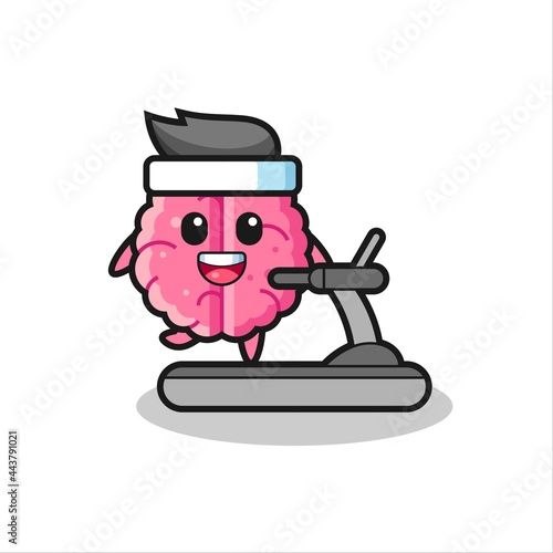 brain cartoon character walking on the treadmill