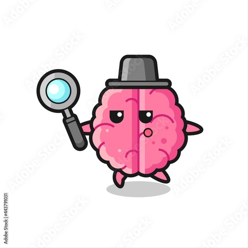 brain cartoon character searching with a magnifying glass