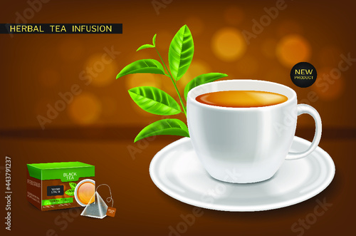 Herbal tea infusion mock up Vector realistic. Product placement label designs