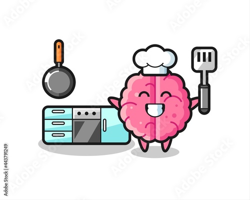 brain character illustration as a chef is cooking