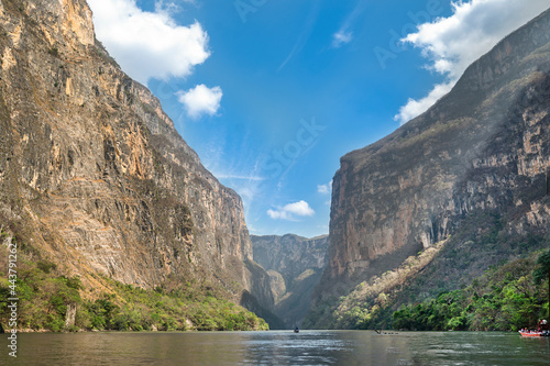 View of Sumidero Canyon in Chiapas, Mexico with a beautiful blue sky photo