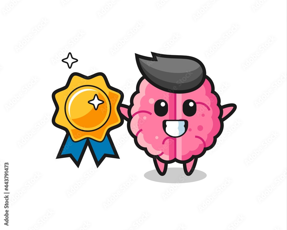 brain mascot illustration holding a golden badge brain mascot illustration holding a golden badge
