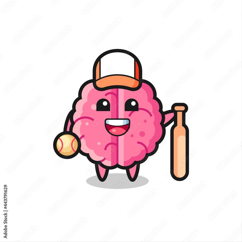 Cartoon character of brain as a baseball player Cartoon character of brain as a baseball player