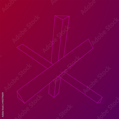 Hedgehog antitank defence. Wireframe low poly mesh vector illustration.
