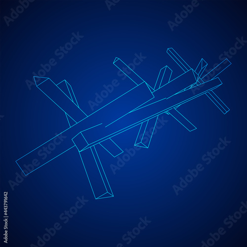 Hedgehog antitank defence. Wireframe low poly mesh vector illustration.