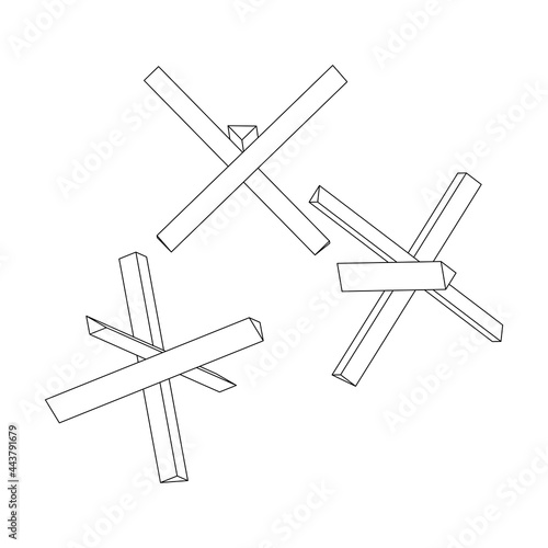 Hedgehog antitank defence. Wireframe low poly mesh vector illustration.