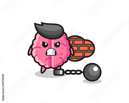Character mascot of brain as a prisoner