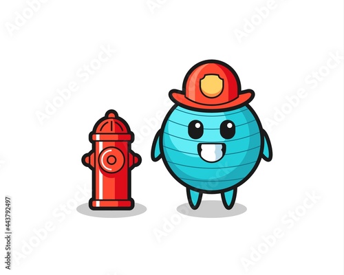 Mascot character of exercise ball as a firefighter