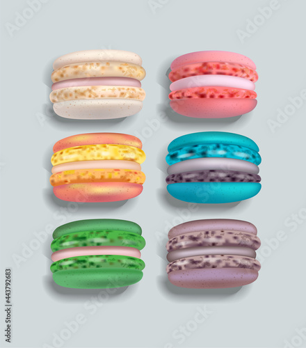 Colorful macaroons set Vector realistic. 3d detailed illustrations