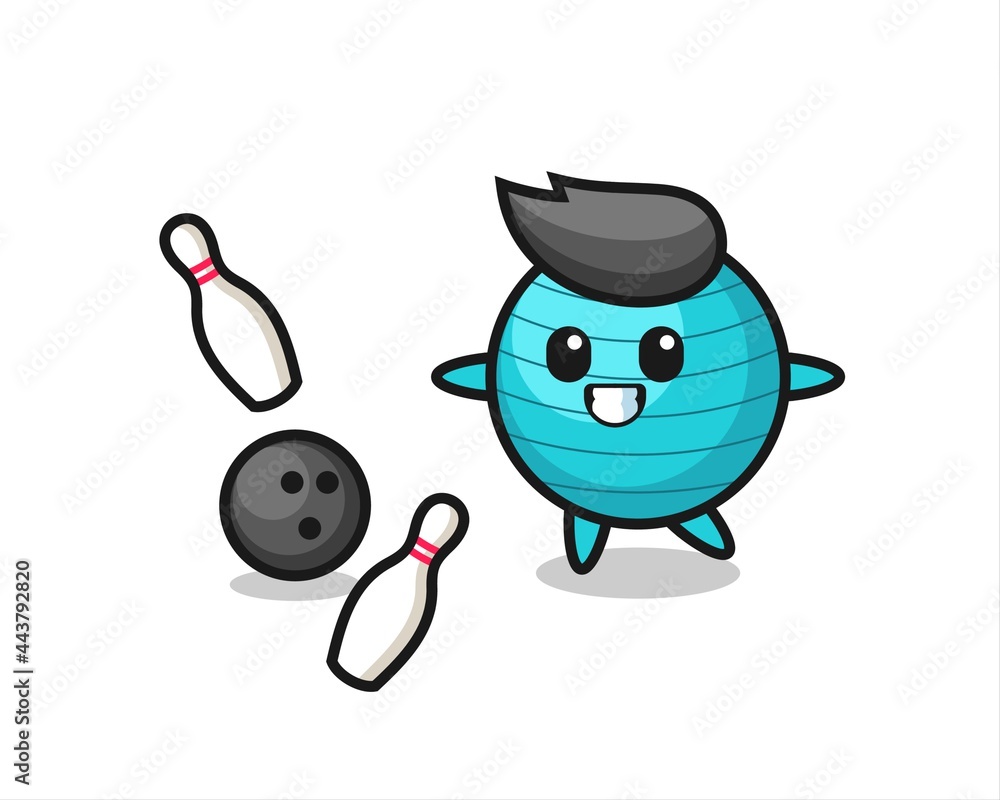 Naklejka premium Character cartoon of exercise ball is playing bowling