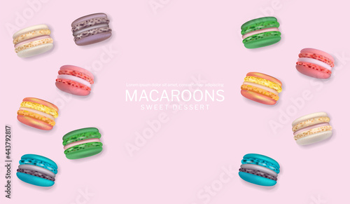 Colorful macaroons poster Vector realistic. 3d detailed illustrations