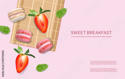Strawberry macaroons Vector realistic. 3d detailed illustrations