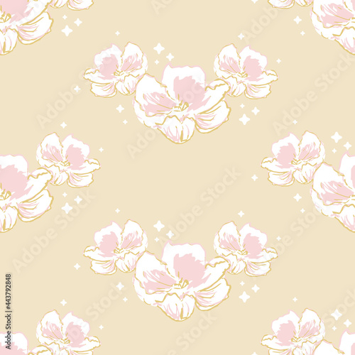 Vector Cute Sparkling Pink Floral Crown on Beige seamless pattern background. Perfect for fabric, scrapbooking and wallpaper projects.