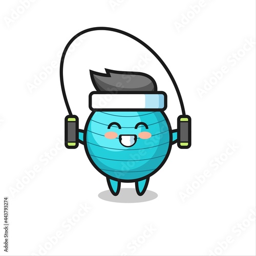 exercise ball character cartoon with skipping rope