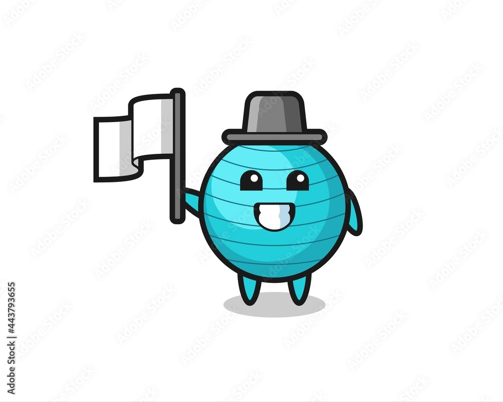 Cartoon character of exercise ball holding a flag Cartoon character of exercise ball holding a flag