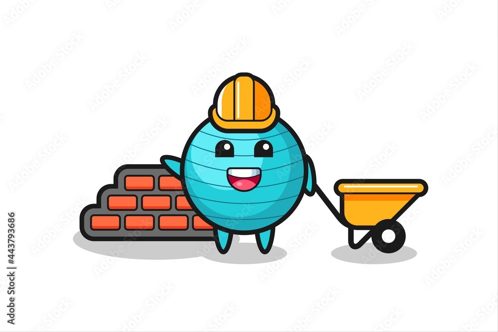 Cartoon character of exercise ball as a builder Cartoon character of exercise ball as a builder