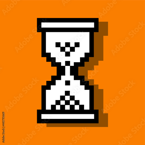 Pixel digital hourglass on orange background