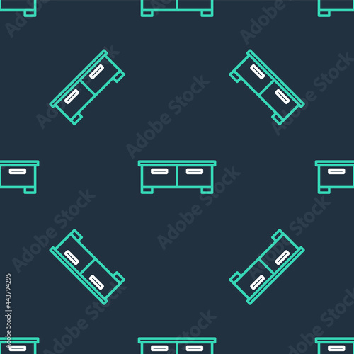 Line Chest of drawers icon isolated seamless pattern on black background. Vector