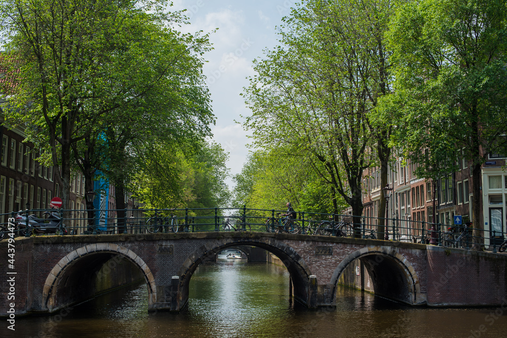 Naklejka premium canal houses, bridges, and canals in Amsterdam