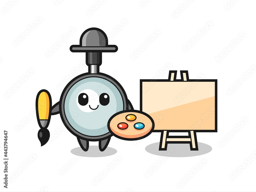 Illustration of magnifying glass mascot as a painter Illustration of magnifying glass mascot as a painter