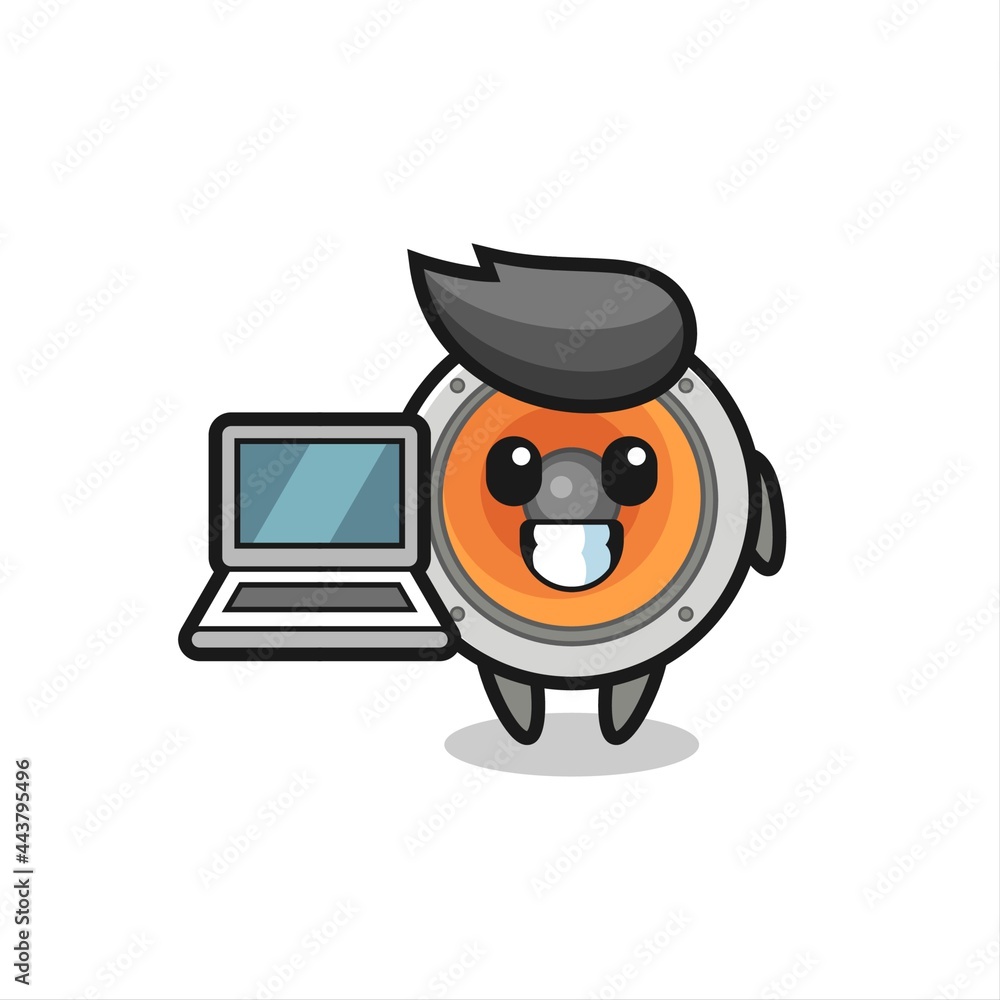 Mascot Illustration of loudspeaker with a laptop Mascot Illustration of loudspeaker with a laptop