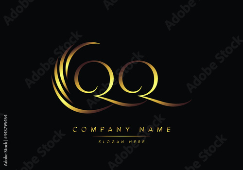 alphabet letters QQ monogram logo, gold color elegant classical