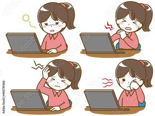 パソコン作業で疲れる少女