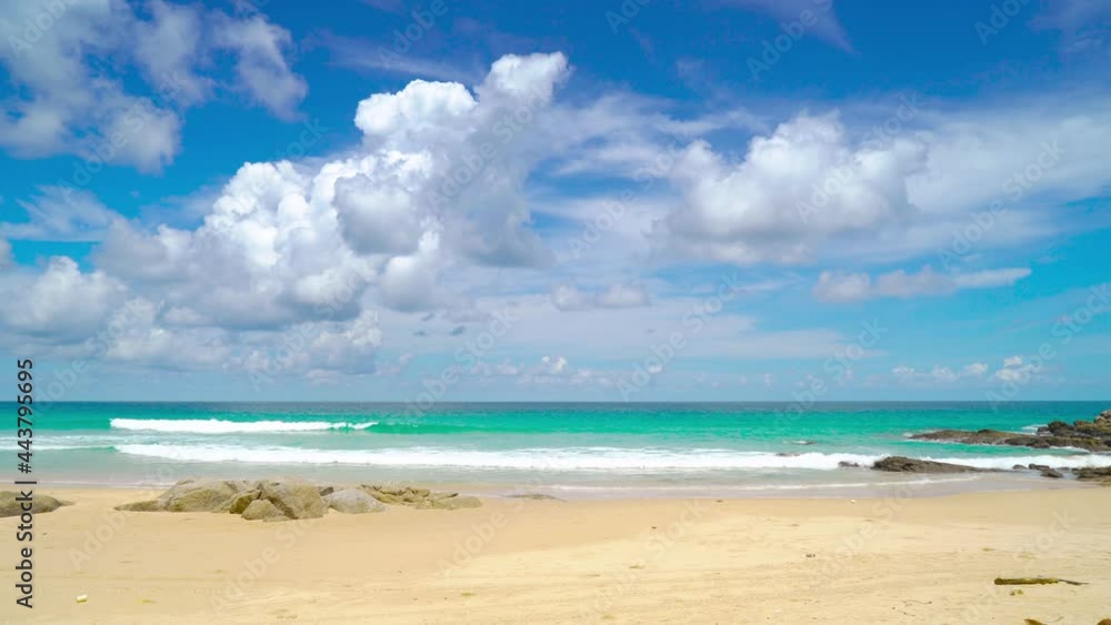 Nature video Panoramic landscape view of Beach scenery on a beautiful day beautiful beach The blue sea and the blue sky are beautiful. At Karon beach, Phuket, Thailand. On July 2021 Nature video Panoramic landscape view of Beach scenery on a beautiful day beautiful beach The blue sea and the blue sky are beautiful. At Karon beach, Phuket, Thailand. On July 2021