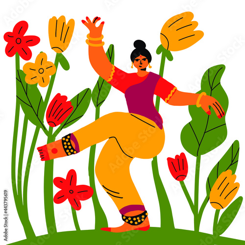 Indian dancer girl Bollywood style. Indian classical dance Bharathanatiyam, Modern Vector Illustration photo