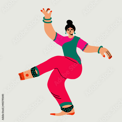Indian dancer girl Bollywood style. Indian classical dance Bharathanatiyam, Modern Vector Illustration