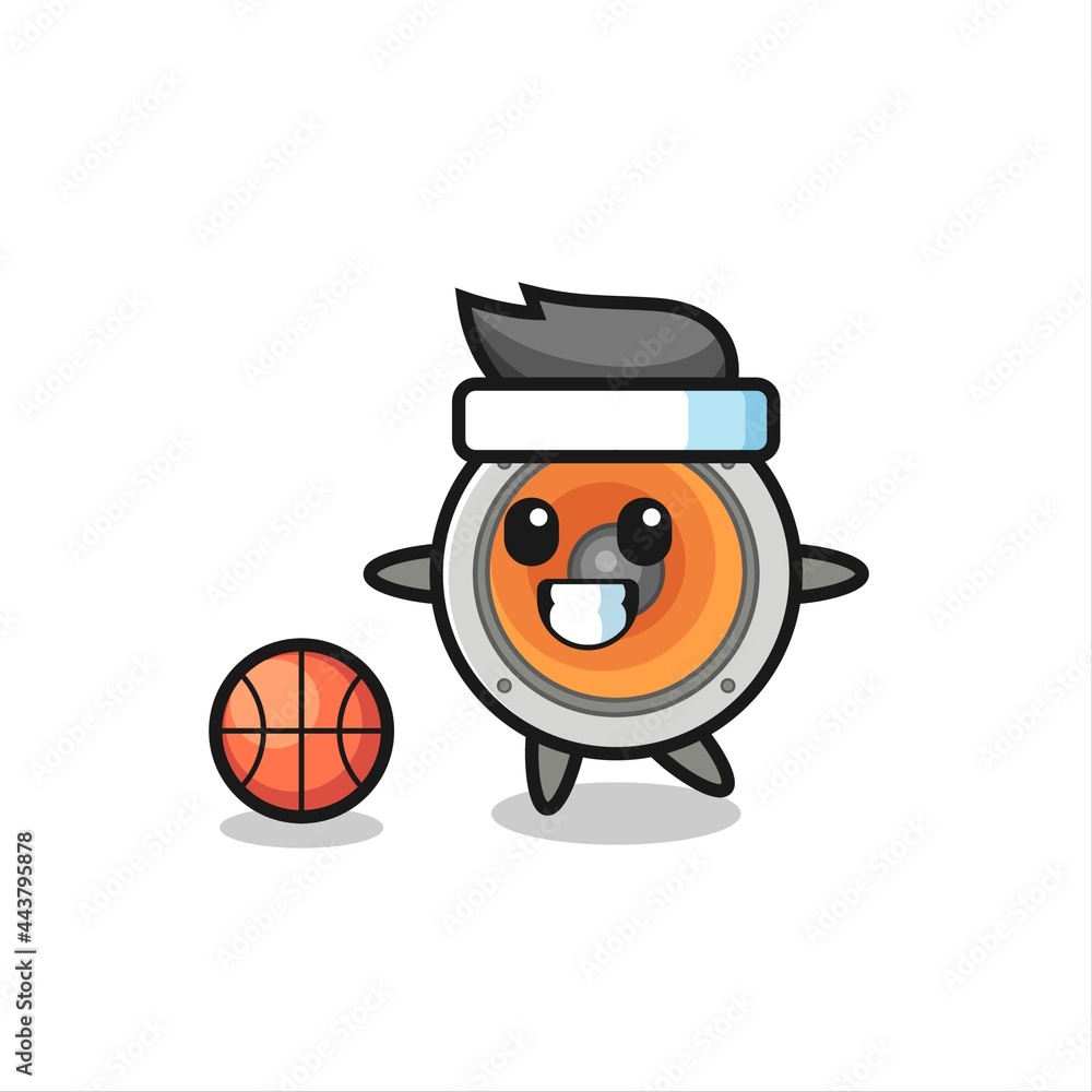 Illustration of loudspeaker cartoon is playing basketball