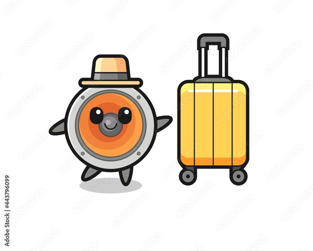 loudspeaker cartoon illustration with luggage on vacation