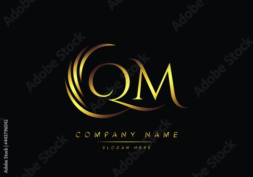 alphabet letters QM monogram logo, gold color elegant classical