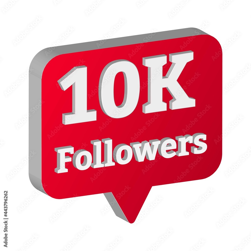 10K followers 3D button collection. Social media follower button with red color shade. 3D Thanksgiving vector design for social media 10K followers celebration. 10K followers 3D button collection. Social media follower button with red color shade. 3D Thanksgiving vector design for social media 10K followers celebration.