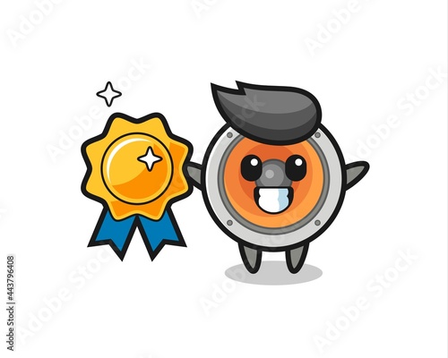 loudspeaker mascot illustration holding a golden badge © heriyusuf