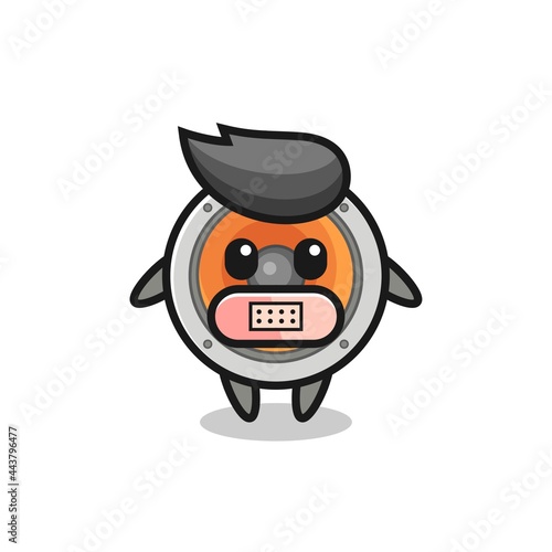 Cartoon Illustration of loudspeaker with tape on mouth