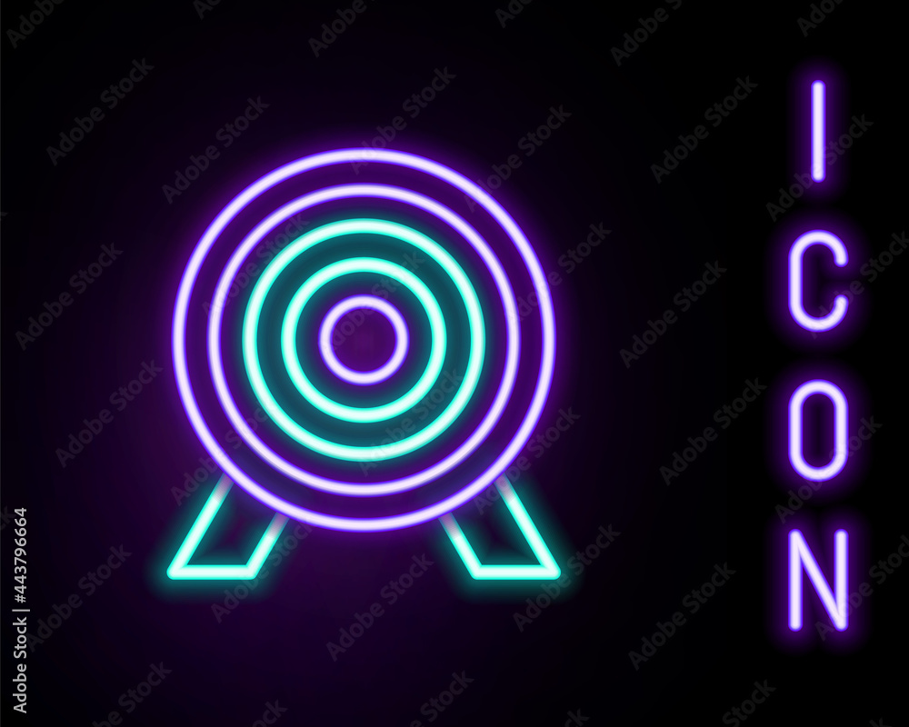 Glowing neon line Target financial goal concept icon isolated on black background. Symbolic goals achievement, success. Colorful outline concept. Vector Glowing neon line Target financial goal concept icon isolated on black background. Symbolic goals achievement, success. Colorful outline concept. Vector