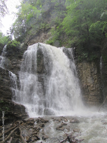 waterfall in the forest. beautiful waterfall in Ukraine. Manyava Waterfall
