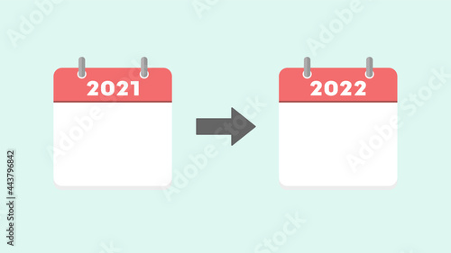 2021年と2022年の日めくりカレンダー： 年末年始・新年・予定・コロナウイルスによるイベントの延期イメージ素材