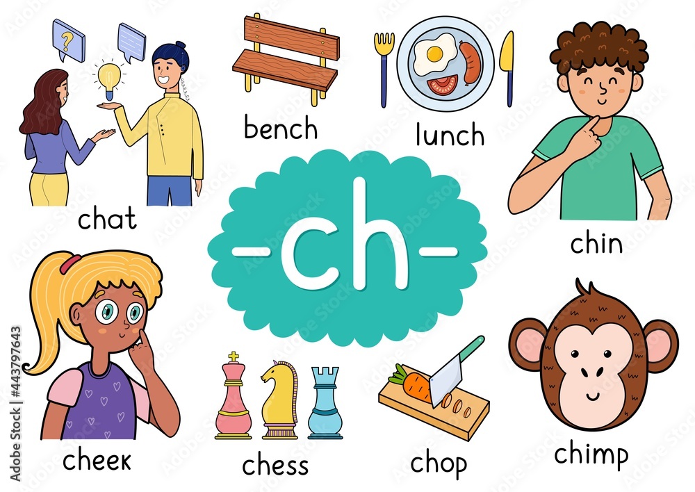 Ch digraph spelling rule educational poster for kids with words. Learning  phonics for school and preschool. Phonetic worksheet. Vector illustration  Stock Vector | Adobe Stock