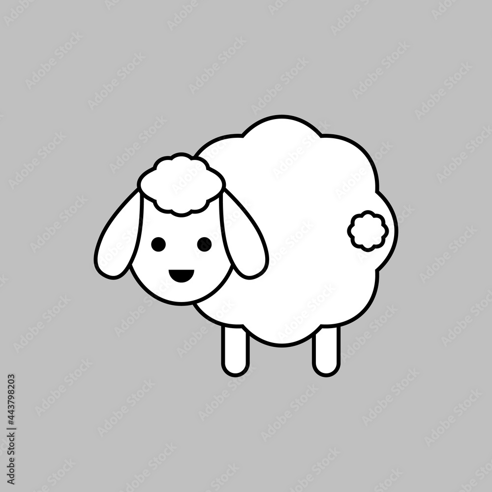 Fototapeta premium Cute white sheep with tail. Vector drawing. Lamb linear outline isolated illustration. 