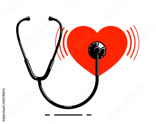 Stethoscope with heart vector simple icon isolated over white background, cardiology theme illustration or logo.