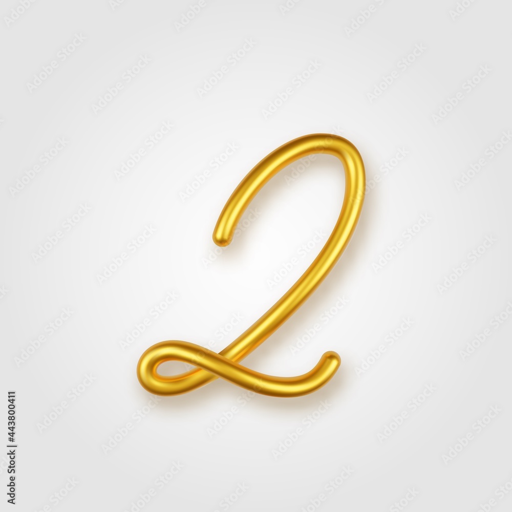 Gold 3d realistic number 2 sign on a light background. Gold 3d realistic number 2 sign on a light background.