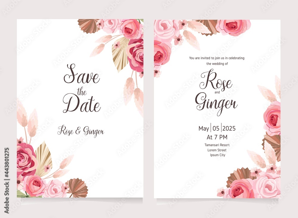 Fototapeta pink flower floral wedding invitation card template