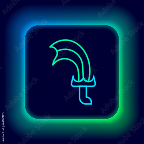 Glowing neon line Sword for game icon isolated on black background. Colorful outline concept. Vector